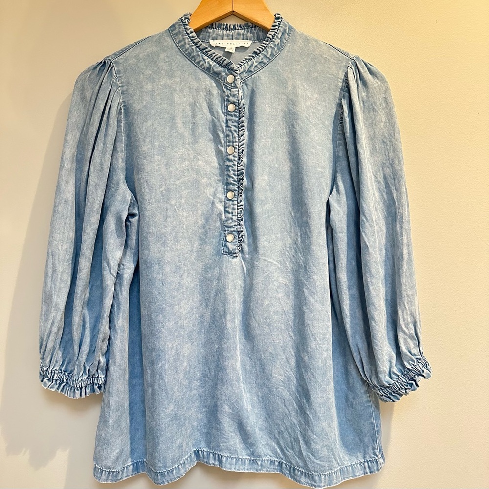 Jane & Delancey Chambray Look Ruffle‑Sleeve Blouse Women’s XS | Denim Top